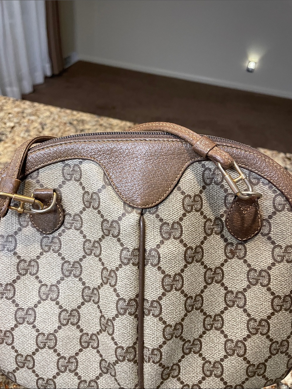 Gucci Brown/Tan GG Canvas Crossbody with Web Stripe - Picture 8 of 9